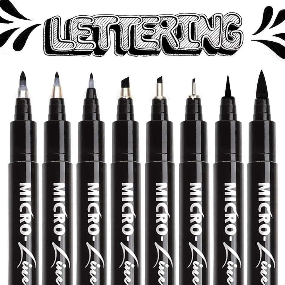 dainayw Calligraphy Brush Pen, Hand Lettering Pens, 8 Size Black Markers Set for Artist Sketch, Technical, Writing, Art Drawing