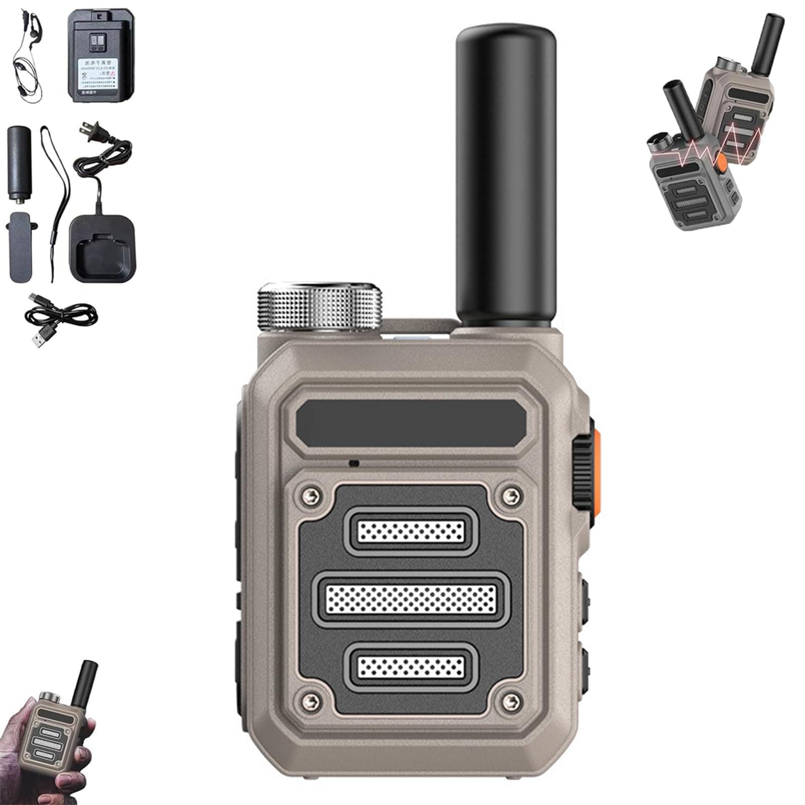 Waterproof & Shock Resistant Walkie-Talkies, Nationwide PTT Unlimited Range No Fees Calls, Nokrad Walkie Talkie,Mini Walkie Talkie,Rechargeable Walkie Talkies Long range (1Pcs,Khaki)