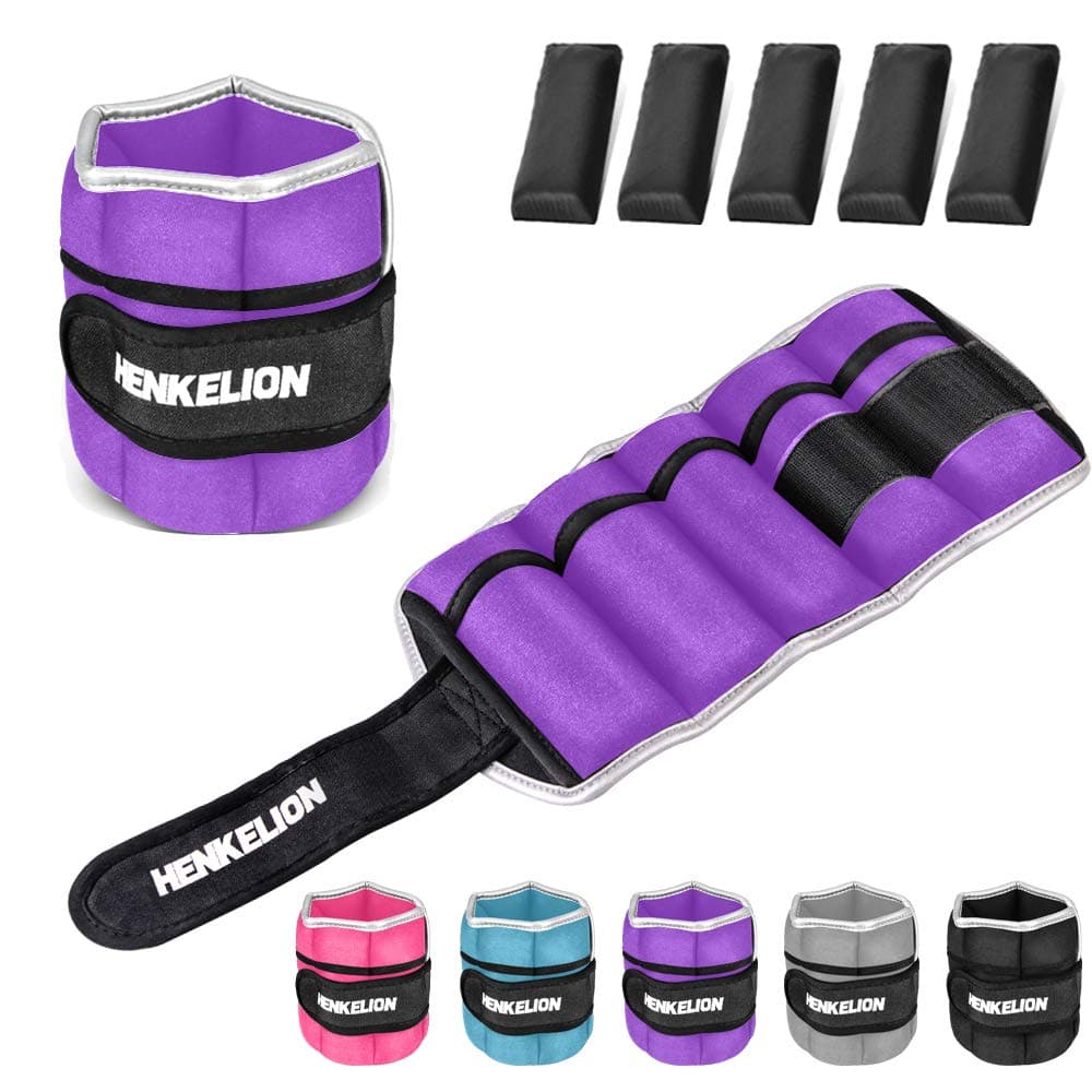 Henkelion 1 Pair 2 3 5 10 Lbs Adjustable Ankle Weights for Women Men Kids, Strength Training Wrist and Ankle Weights Sets for Gym, Fitness Workout, Running, Lifting - Black Grey Pink Blue Purple