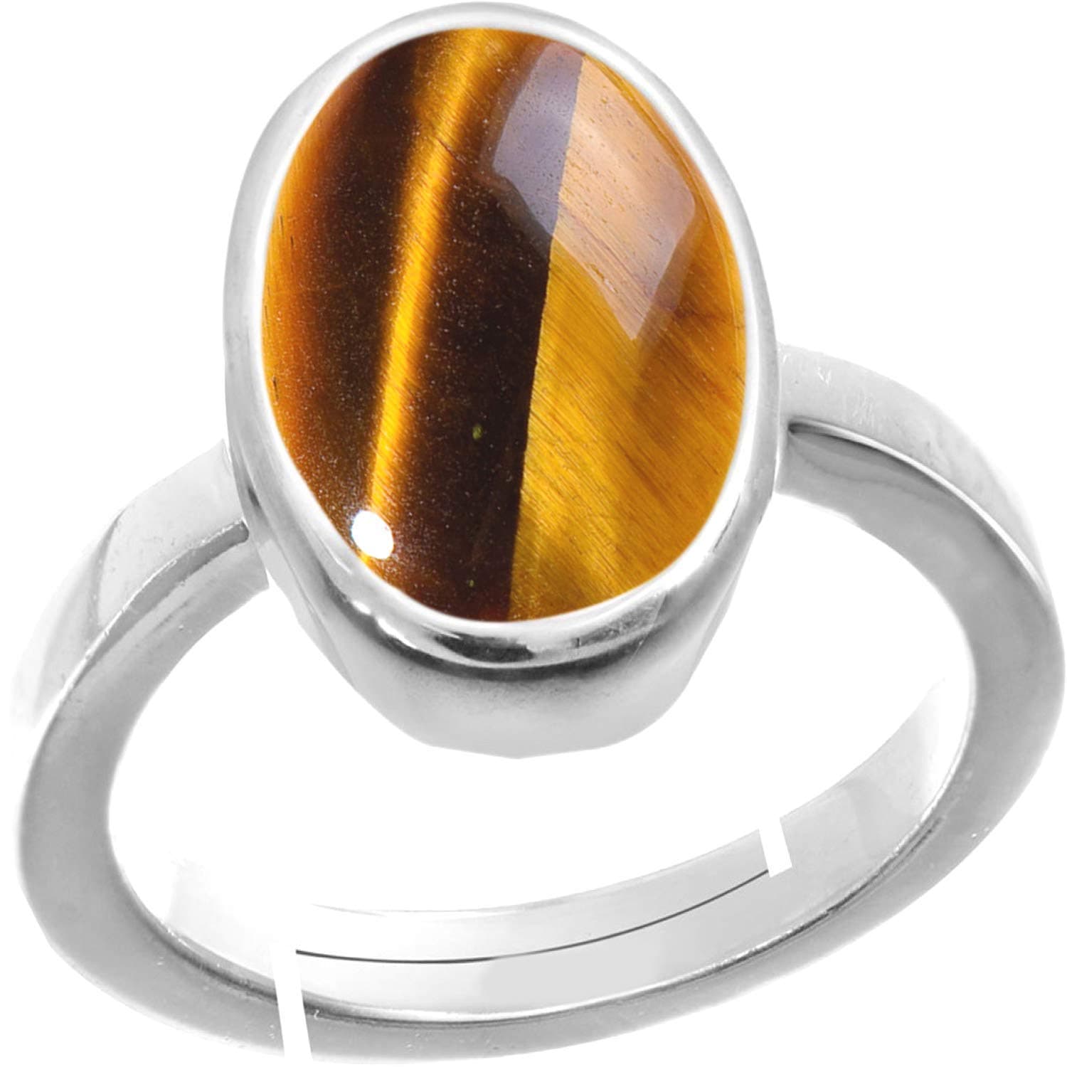 10.00 Ratti 9.00 Carat Natural Tiger Eye Oval Cut Gemstone Astrological Silver Plated Ring Original Certified for Men's and Women's