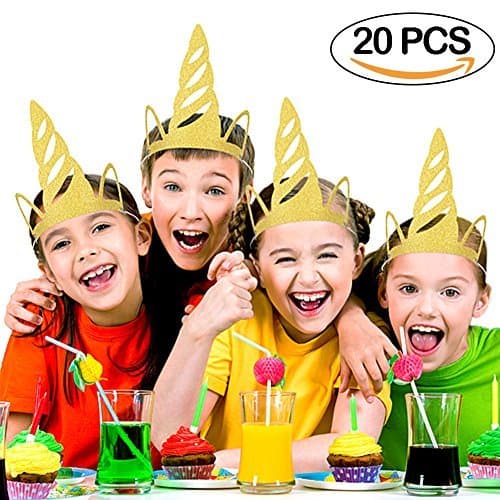 COGGIFEL Unicorn Party Hats 20PCS Glitter Gold Unicorn Horn Hats Party Decorations for Kids Unicorn Party Supplies