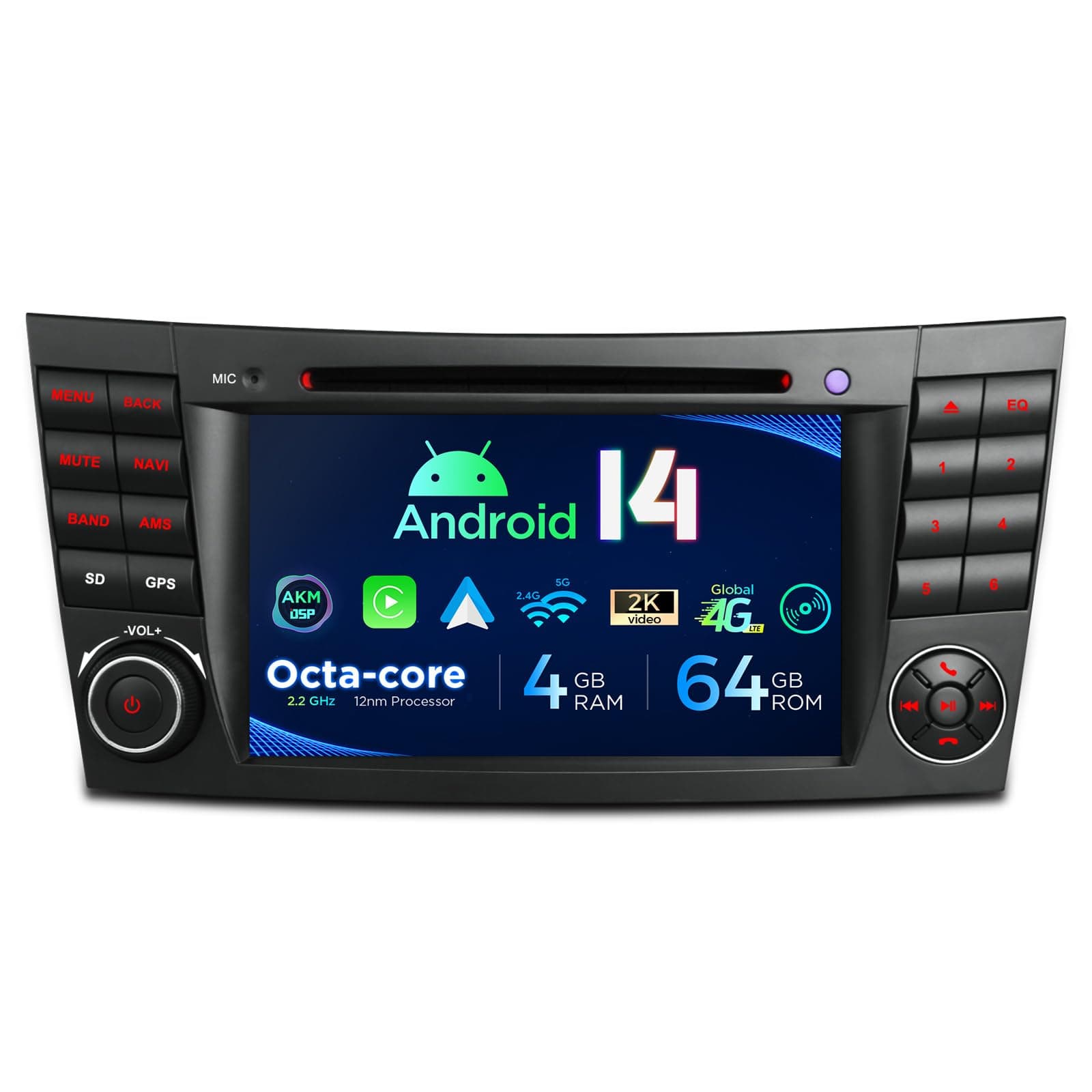 XTRONS Car Stereo for Mercedes Benz W211 W219, Android 14 Octa Core 4GB+64GB Car Radio DVD Player, 7 Inch IPS Touch Screen GPS Navigation for Car Head Unit Built-in DSP CarPlay Android Auto 4G LTE