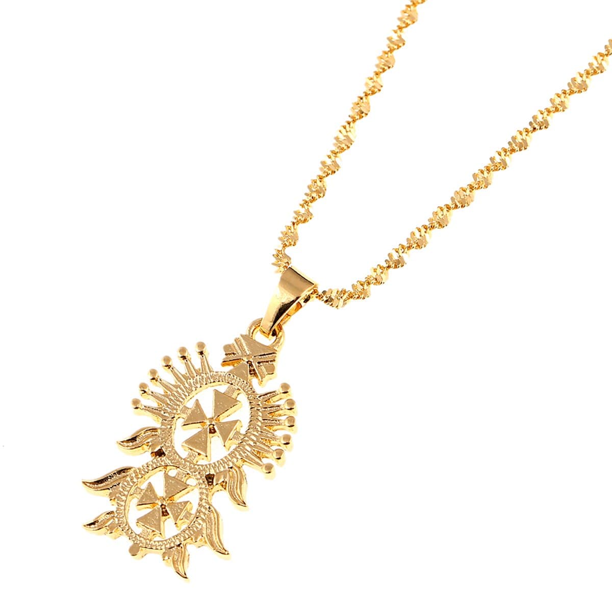 Old Ethiopian Gold Color Cross Pendant Necklaces for Women Men Ethiopian Eritrea Items