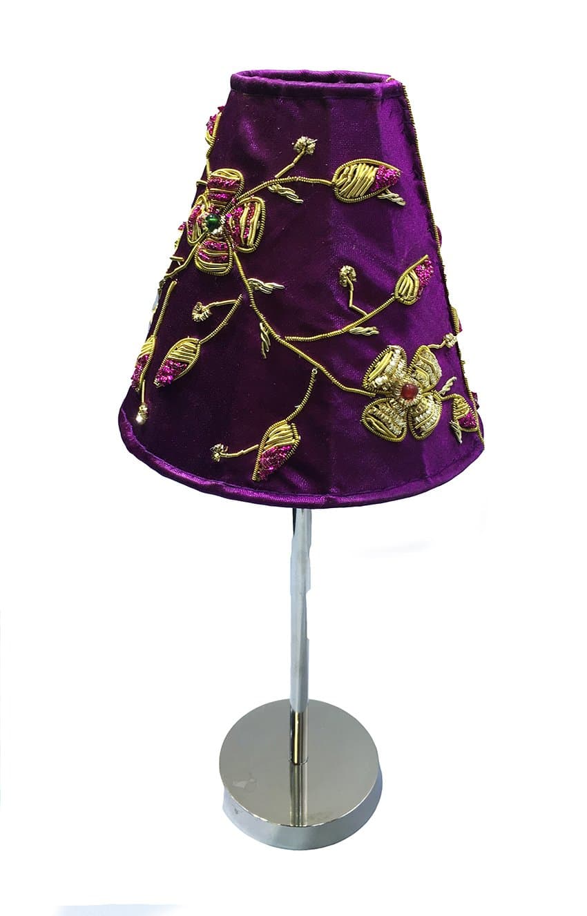 Glass Votive Tea Light Holder Lamp Shade Beaded (Purple)