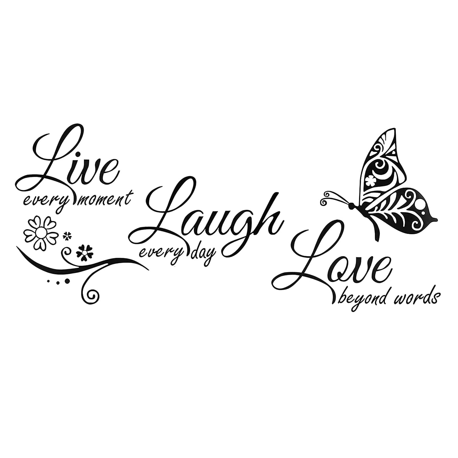 Live Laugh Love Wall Decal Art, Live Every Moment, Laugh Every Day, Love Beyond Words Wall Decor Stickers Motivational Quotes for Bedroom, Inspirational Wall Sign Mural DIY Home Decorations(76x35cm)