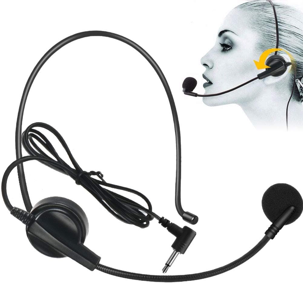 Over Ear 3.5mm/1/8" Hands Free Cardioid Wired Audio Boom Condenser Classroom Mic Headset Microphone for UHF-938 ATG-100T Wireless Tour Guide System Voice Amplifier Conference PC Laptop Tablet