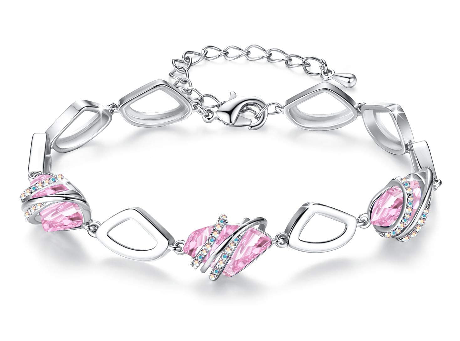 Wish Stone Link Charm Bracelet with Birthstone Crystals, Rose Gold Plated or Silver-tone, 7"+2"