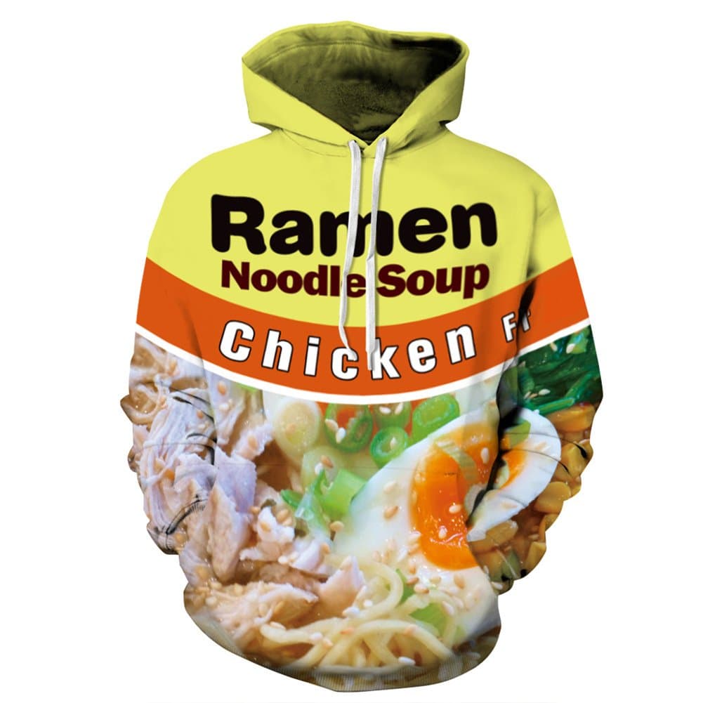 Mens 3D Chicken Noodles Autumn Winter Hoodies Unisex Couple Coat Oversized Blouse Uniform Tops