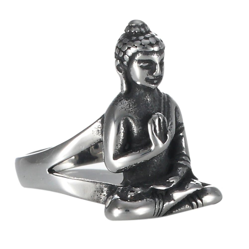 Men's Retro 361L Stainless Steel Buddha Sakyamuni Head Ring Jewellery Size 7-13