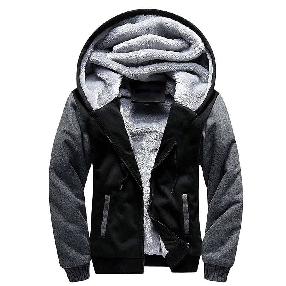 Men's Hoodies Full Zip Fleece Jacket Coat Winter Warm Oversized Zip Up Hooded Top with Pockets