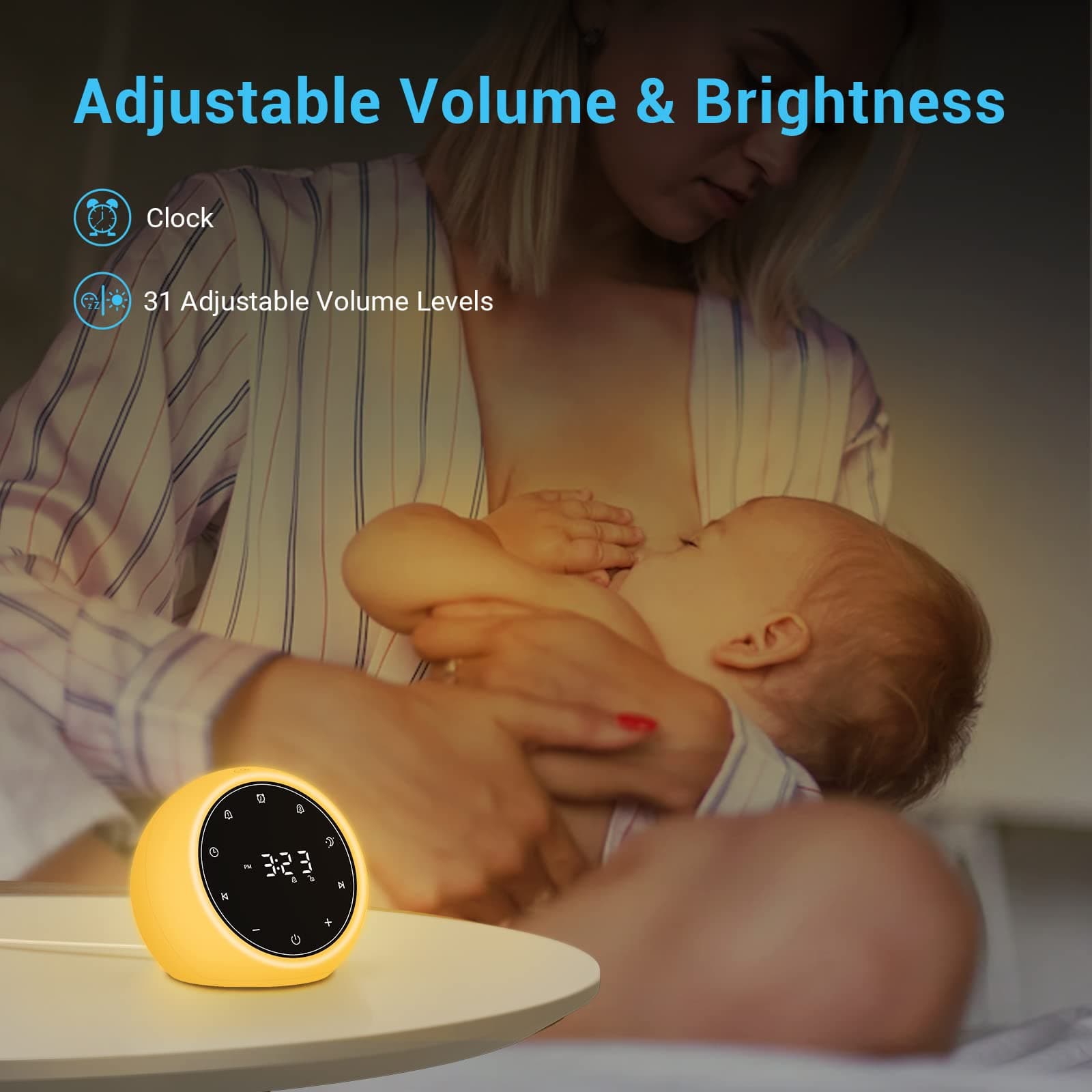 White Noise Machine with 2 Alarm Clock, 20 Soothing Sounds, 7 Color Night Light, Adjustable Volume, 5 Timer and Memory Function, Touch Control Sound Machine for Adults Babies, 2025 New Verion