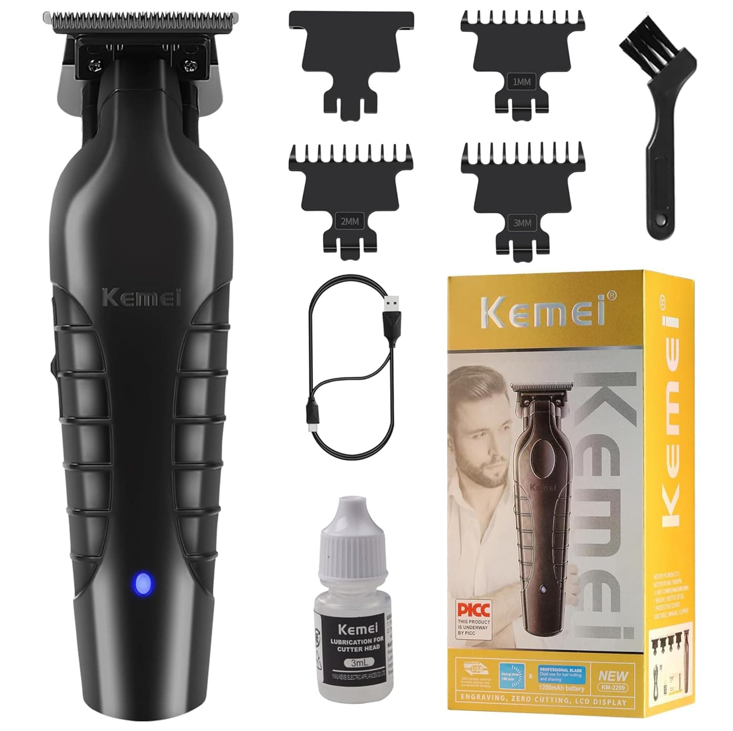 Kemei 2299 Professional Hair Trimmer for Men Electric Hair Clippers Zero Gapped T Blade Beard Trimmers Barber Hair Cuttings Kit Cordless Gift for Men