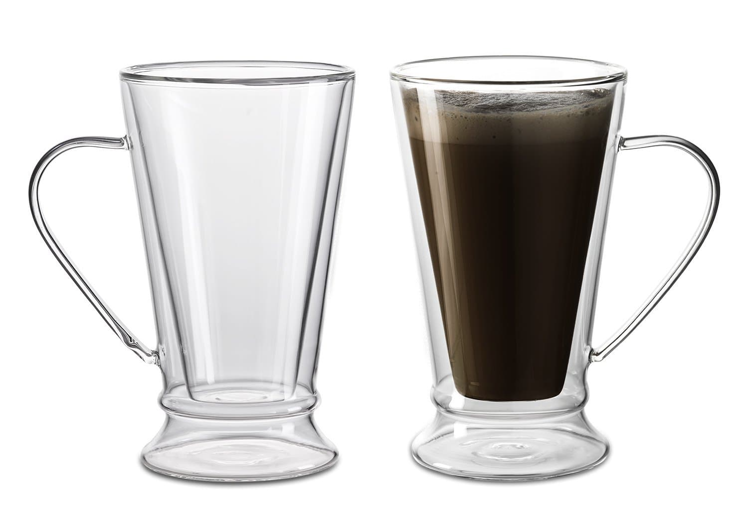 12oz Clear Strong Double Wall Insulated Glass Mug for Coffee Tea, Set of 2