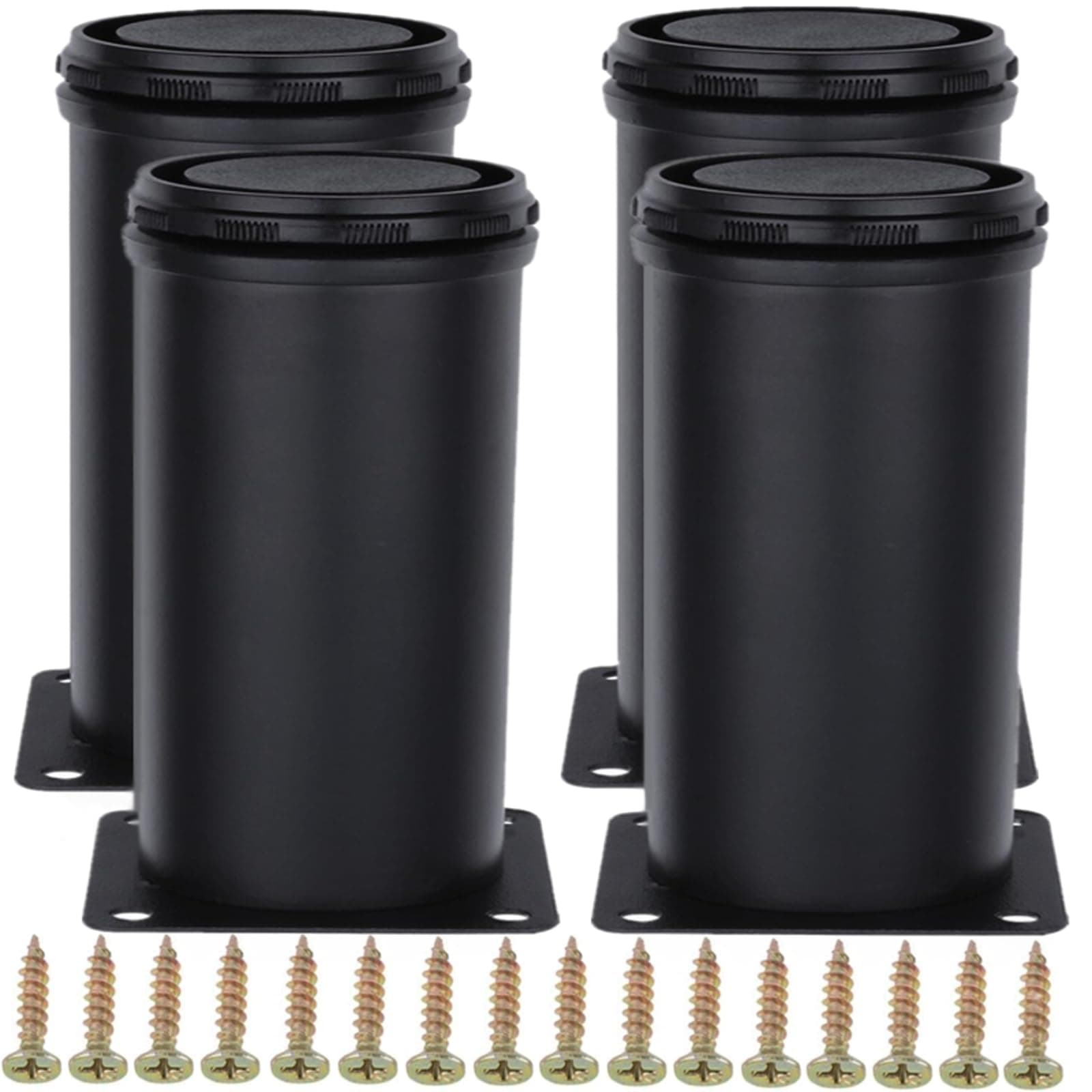 AOWISH 4-Pack Stainless Steel Furniture Legs Furniture Foot Upgraded & Thickened Cabinet Metal Legs 2 Inch Diameter Shelves Sofa Table Kitchen Adjustable Feet with 16 Screws (4 Inch/100 mm, Black)