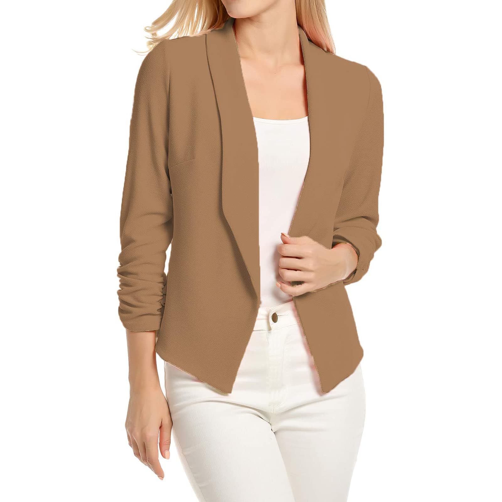 POGTMMWomen 3/4 Sleeve Blazer Open Front Cardigan Jacket Work Office Blazer