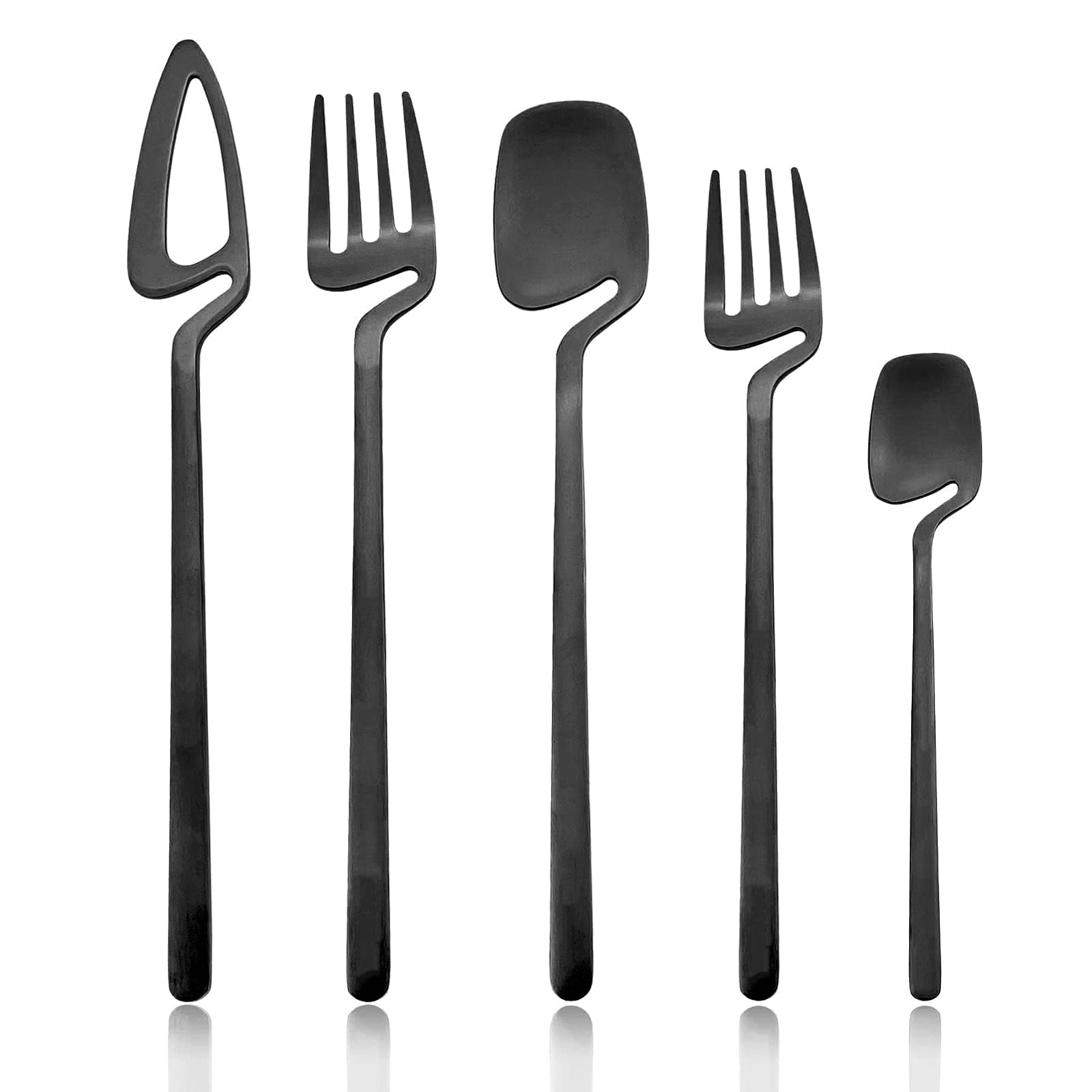 JANKNG Matte Black Silverware Set, 20-Piece 304 Stainless Steel Flatware Hanging Cutlery Set Service for 4, Satin Finish Kitchen Utensil Set, Knife Fork Spoon Salad Fork Dishwasher Safe