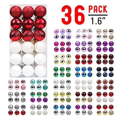 walsport Christmas Balls Ornaments for Xmas Tree, 36ct Plastic Shatterproof Baubles Colored and Glitter Christmas Party Decoration 1.6inch Set (Red & White)