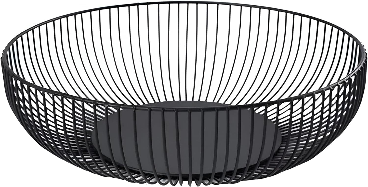 Fruit Bowl for Kitchen Counter, Black Wire Fruit Bowl, Metal Countertop Fruit Basket, 11 Inches Round Holder for Lemon, Banana, Candy, Snack in Office (Round C)