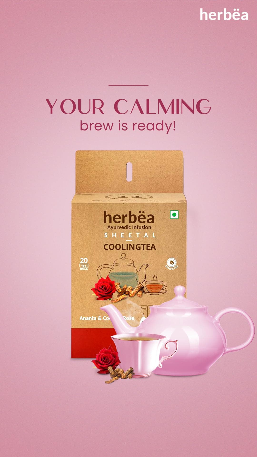Herbea Coolingtea Rose Herbal Infusion Tea Bags Box (10 Bags) (Small)