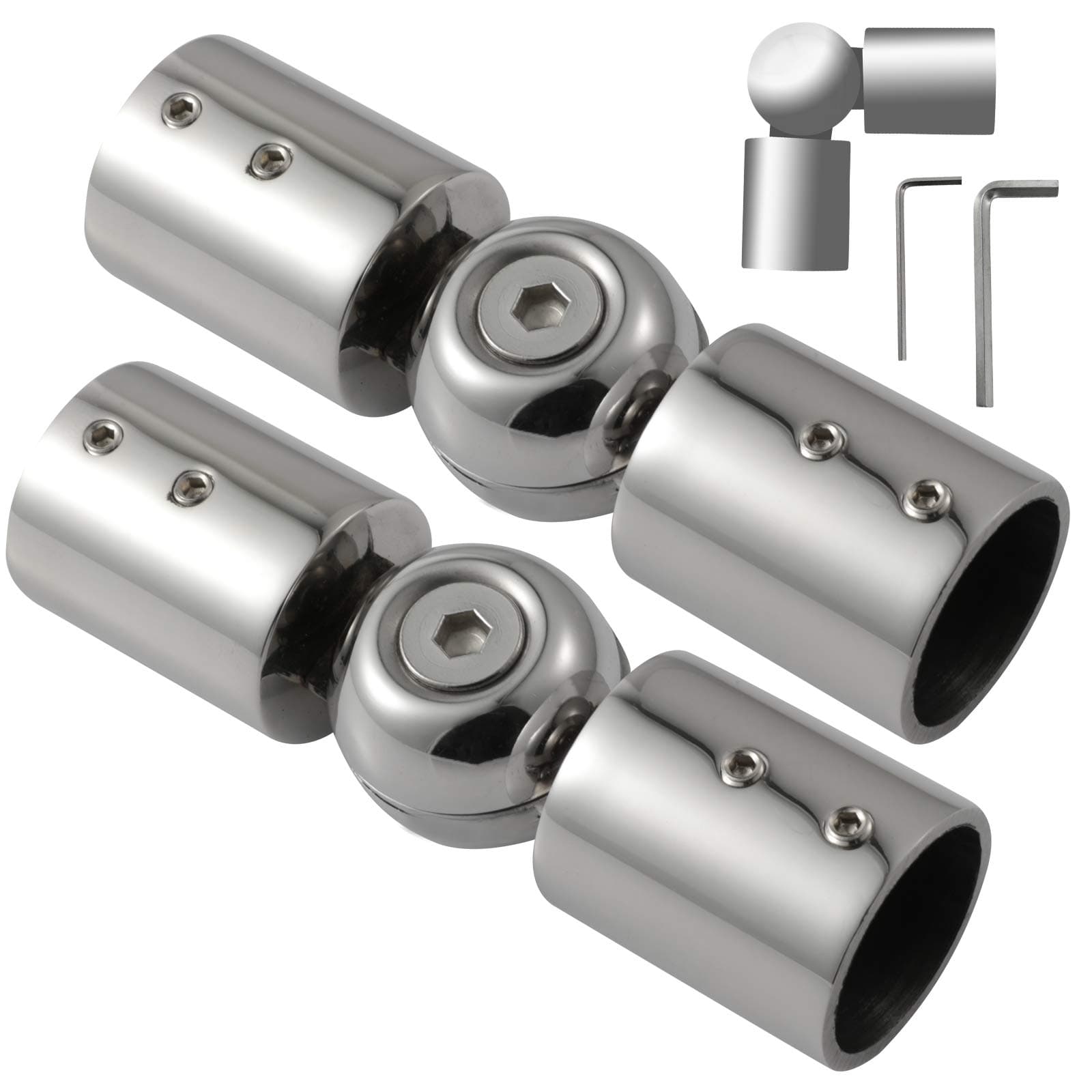 Heavy Duty Hinged Elbow Connector Curtain Rod Corner Connector Elbow Connector for 1 Inch Bay Window Curtain Rods, Silver Color, (Set of 2)