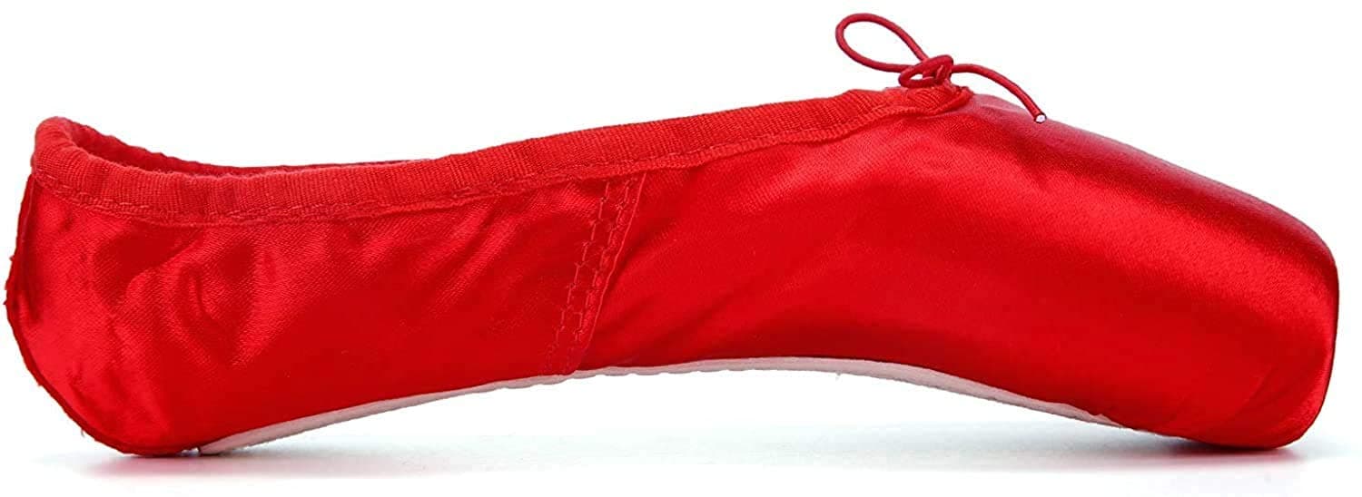 Women Girls Stain Dance Shoe Black & Red & Pink Ballet Pointe Shoes with Toe Pads & Carry Pouch (6 UK Red)