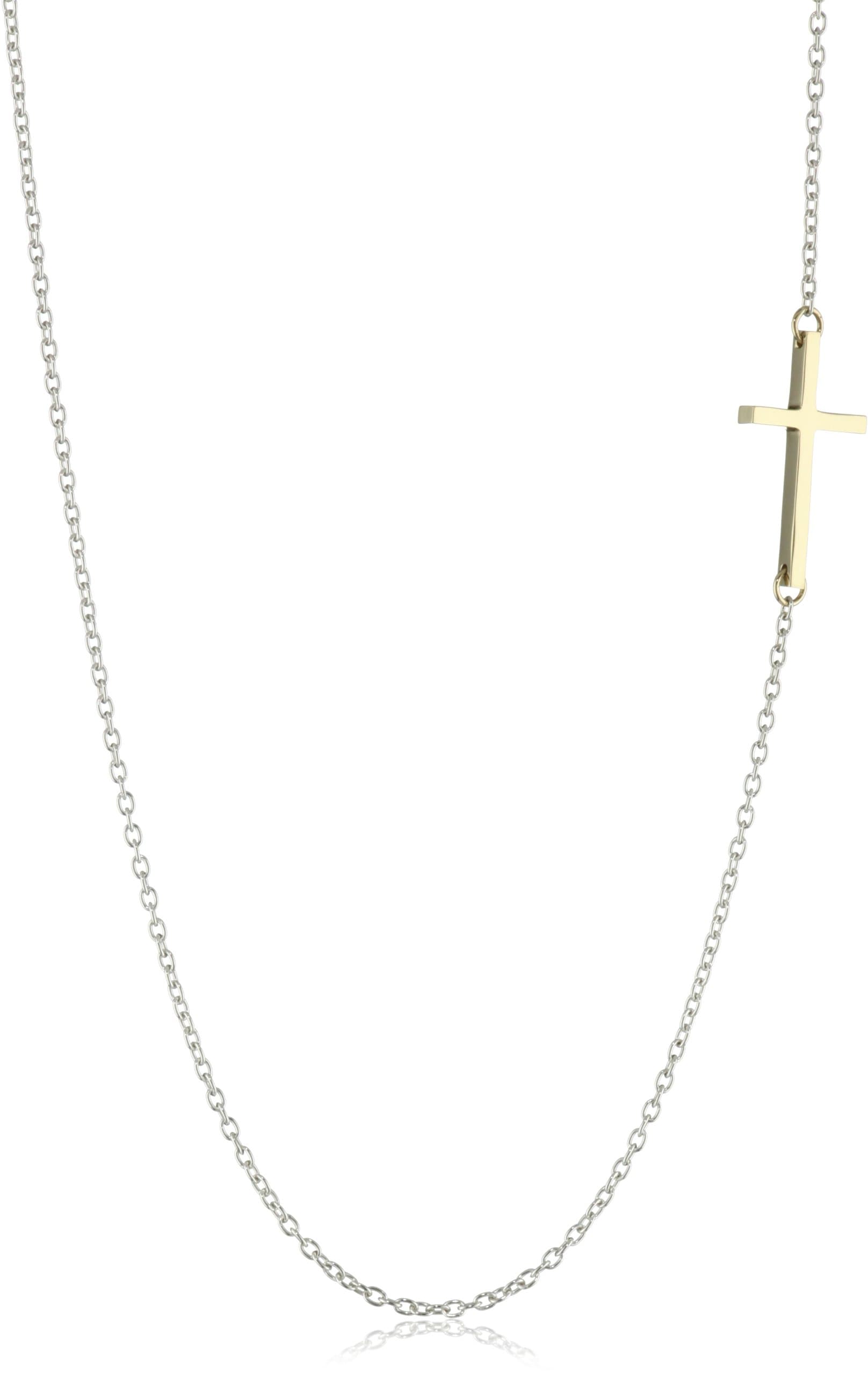 Mizuki Silver Chain Gold Side Cross Necklace