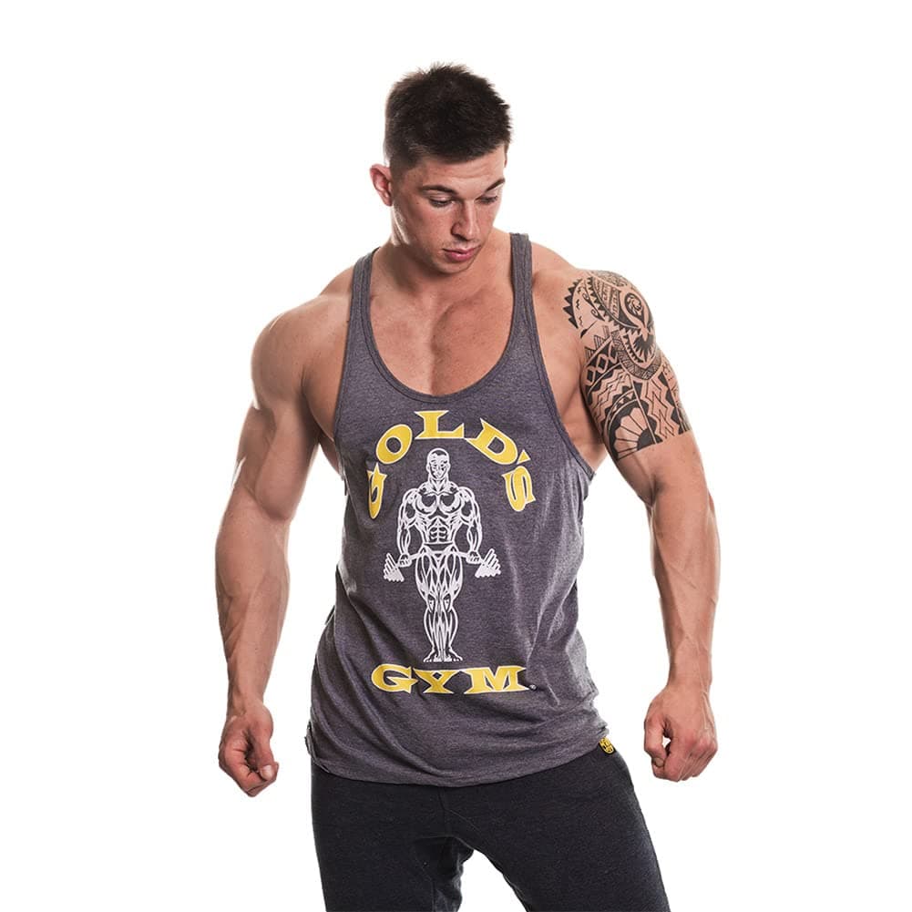 2016 Muscle Joe Premium Stringer Vest Mens Fitness Training Gym Y-Back Tank Top Grey Marl Large