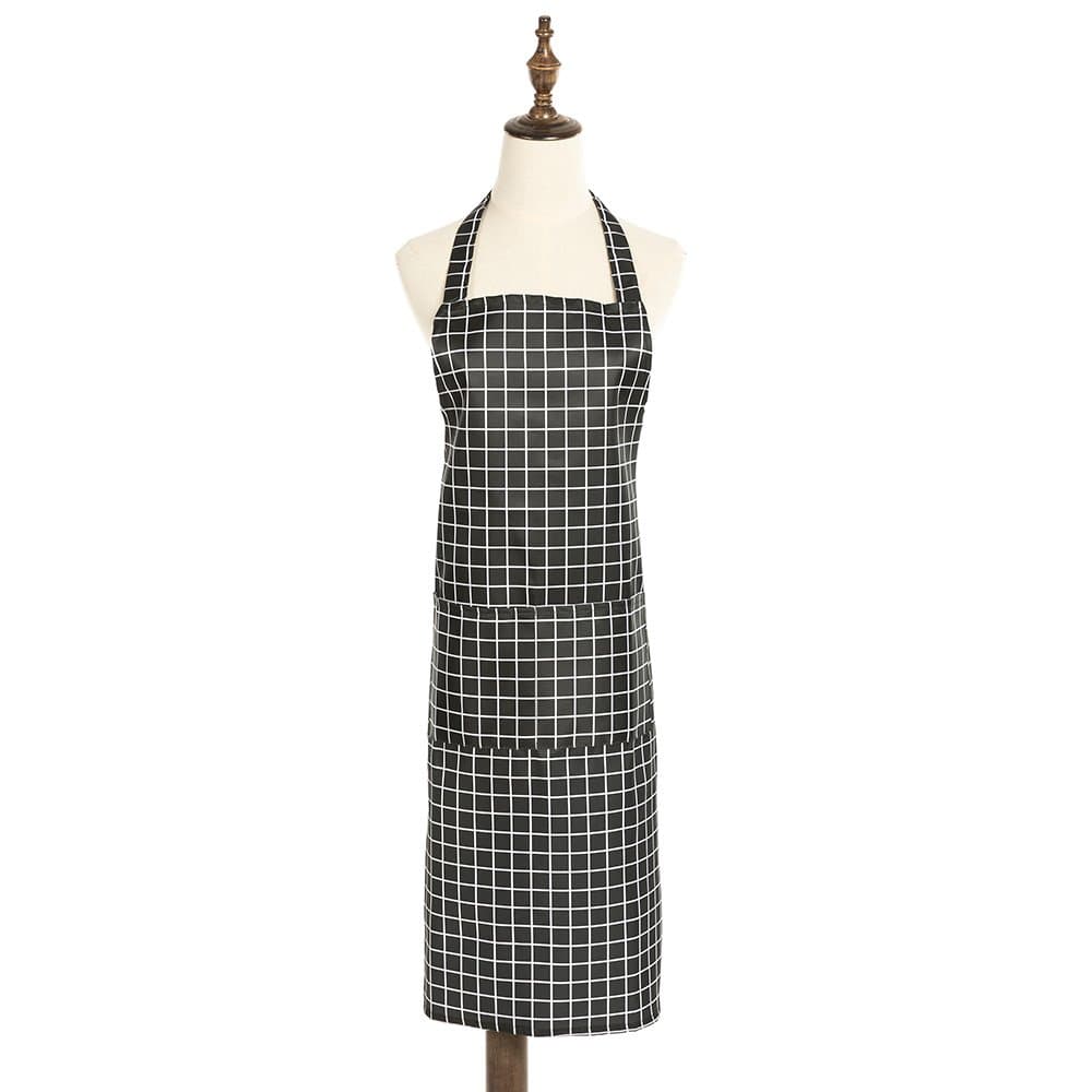 Kitchen Aprons Unisex Professional Quality PVC Waterpfoof Black & White Lattice Butchers Kitchen Cooks Restaurant Bistro BBQ School College Double Pockets Chef Aprons