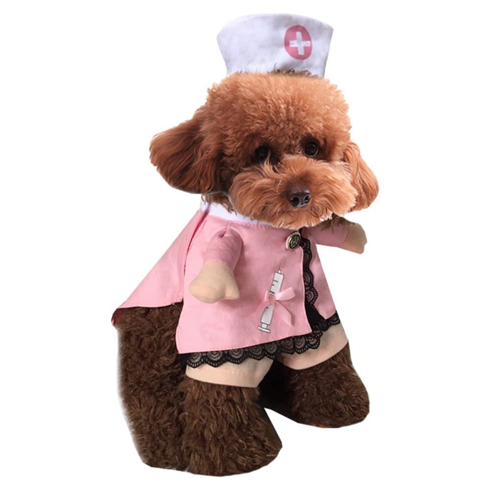 MikayooPet Dog Cat Halloween Costume Doctor Nurse Costume Dog Jeans Clothes Cat Funny Apperal Outfit Uniform(Nurse,S)