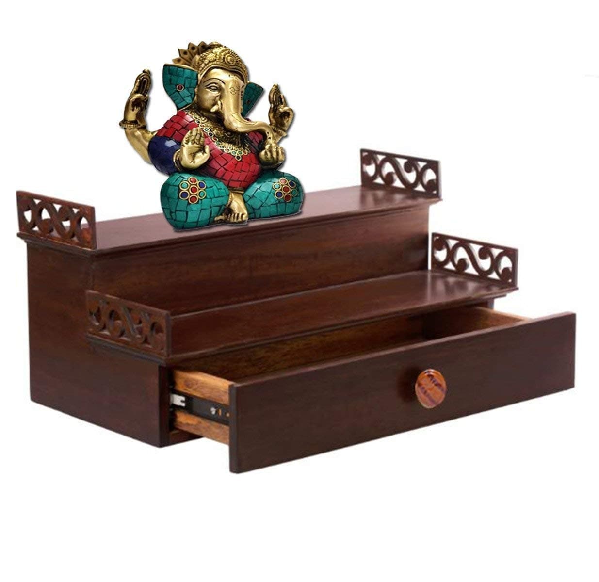 Aarsun Wall Temple | Wall Shelf | Wall Mounted Wooden Temple | Pooja Mandir in Wood