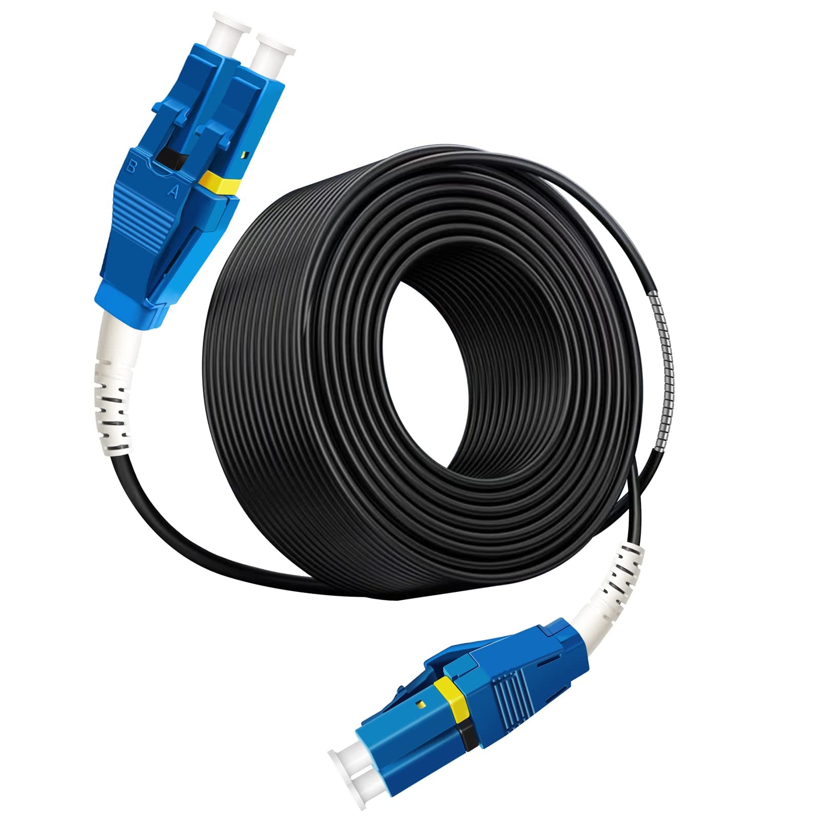 75 Meters Uniboot LC to LC Outdoor Armored Fiber Patch Cable, Low Friction Single Mode Duplex Fiber Optic Cable Jumper Optical Patch Cord, 9/125um, (OS1/OS2 Compatible), LSZH Black