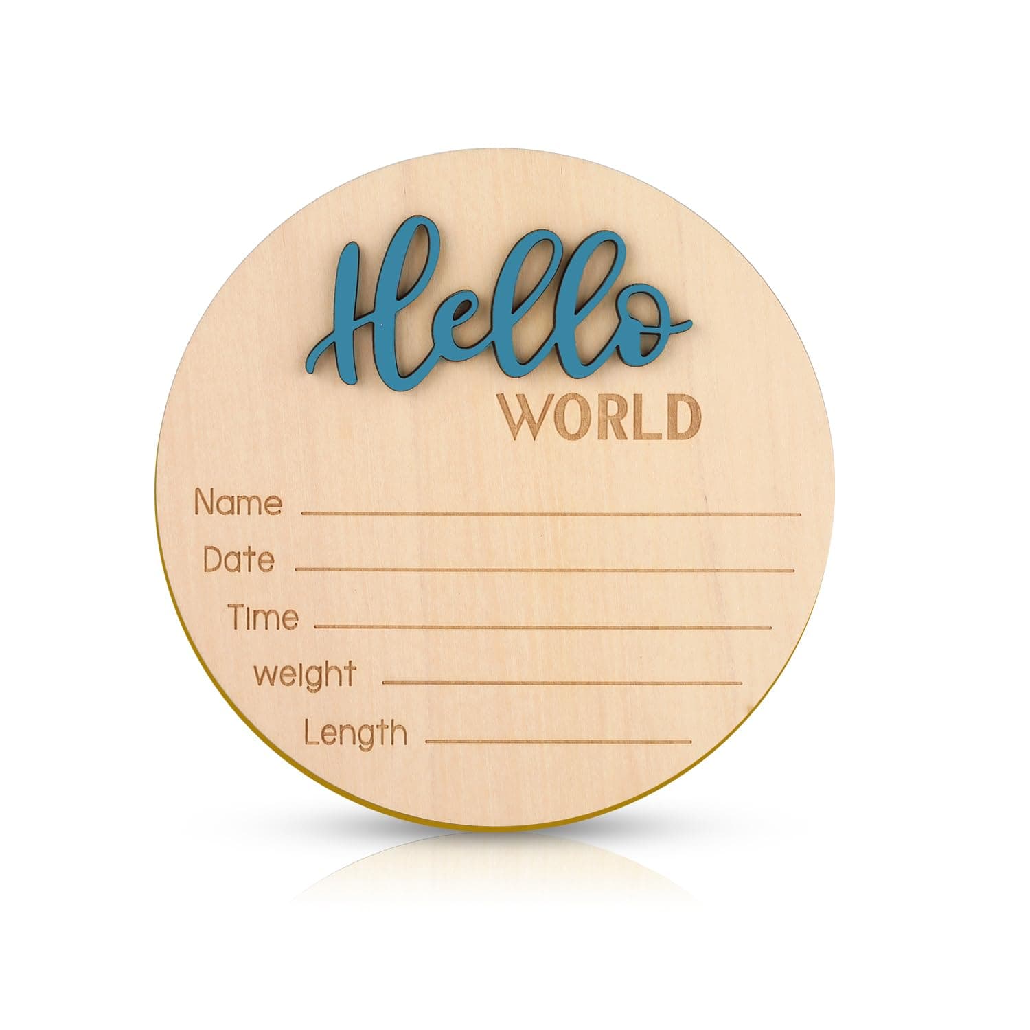 Announcement Sign Baby, 15 cm Wooden "Hello World" Welcome Sign for Newborn Name Plate Baby Birth for Photo Props Baby Shower Hospital Nursery (Blue)