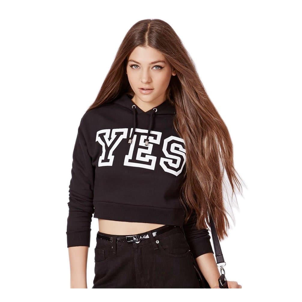New 2014 Letters YES Black Crop Top Sweatshirt Sport Hoodies for Women(size XL)