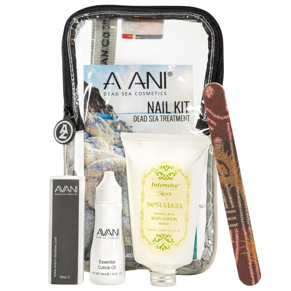 AVANI Dead Sea Cosmetics Women’s Premium Quality Nail Care Kit – Includes Cuticle Oil, Nail Buffer, Nail File, Mineral Moisturizing Body Lotion (9 OZ)