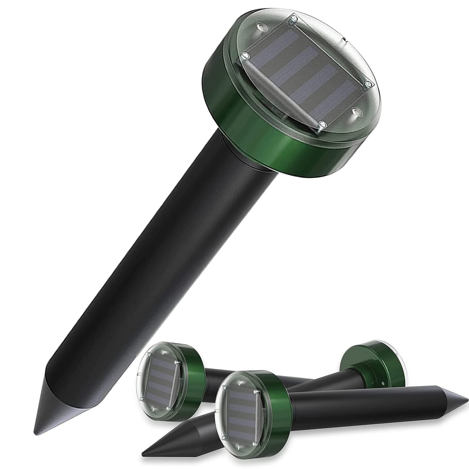 Mole Repellent Solar Powered 4 Pack, Solar Animal Repeller Stakes ,Mole Repellent Stakes Outdoor, Groundhog Repeller Snake Rodent Gopher, Waterproof Sonic Mole and Vole Deterrent Spikes