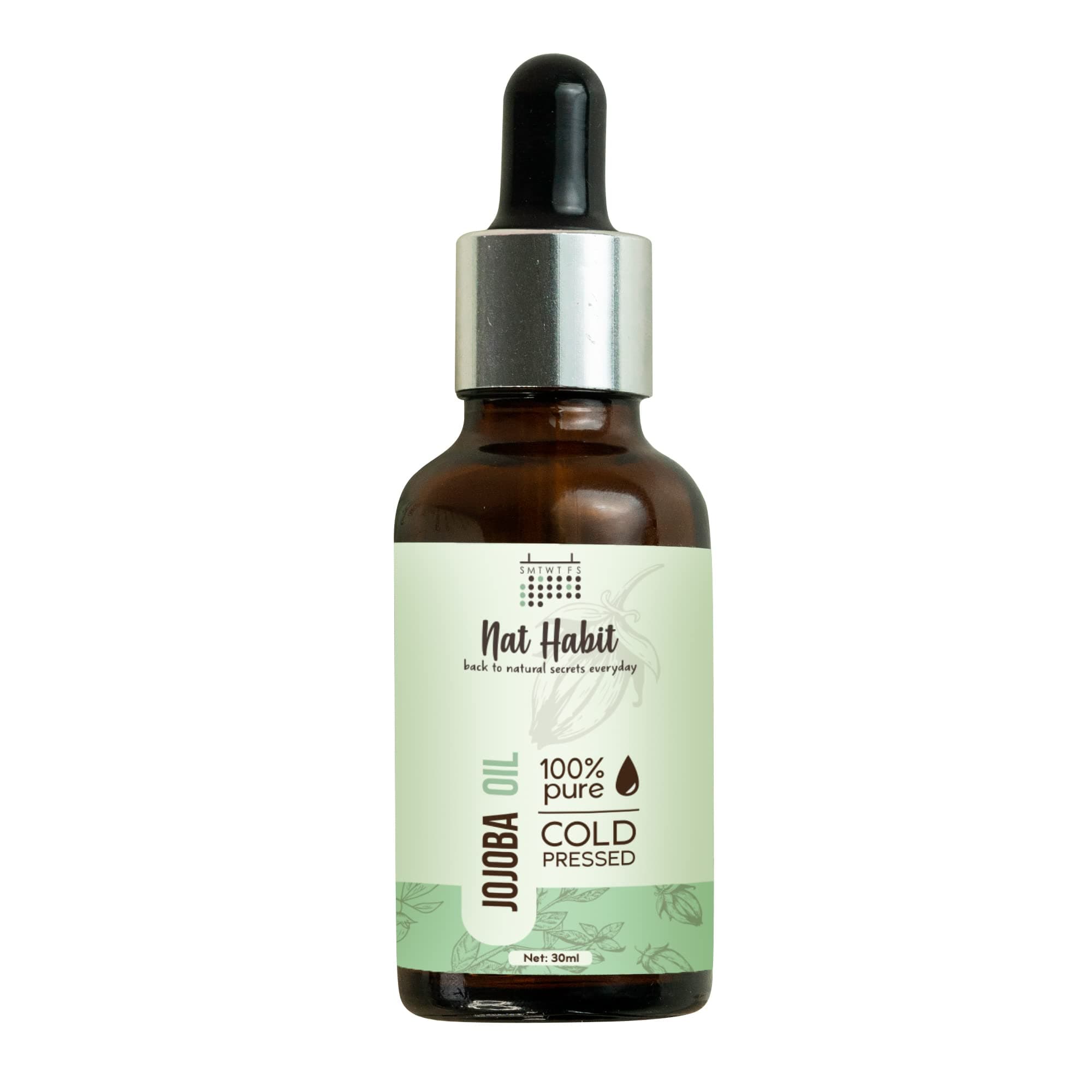 Nat Habit Cold Pressed 100% Pure Jojoba Oil for Skin & Hair With Vitamin E, Omega-9, Mineral Free - (30ml)