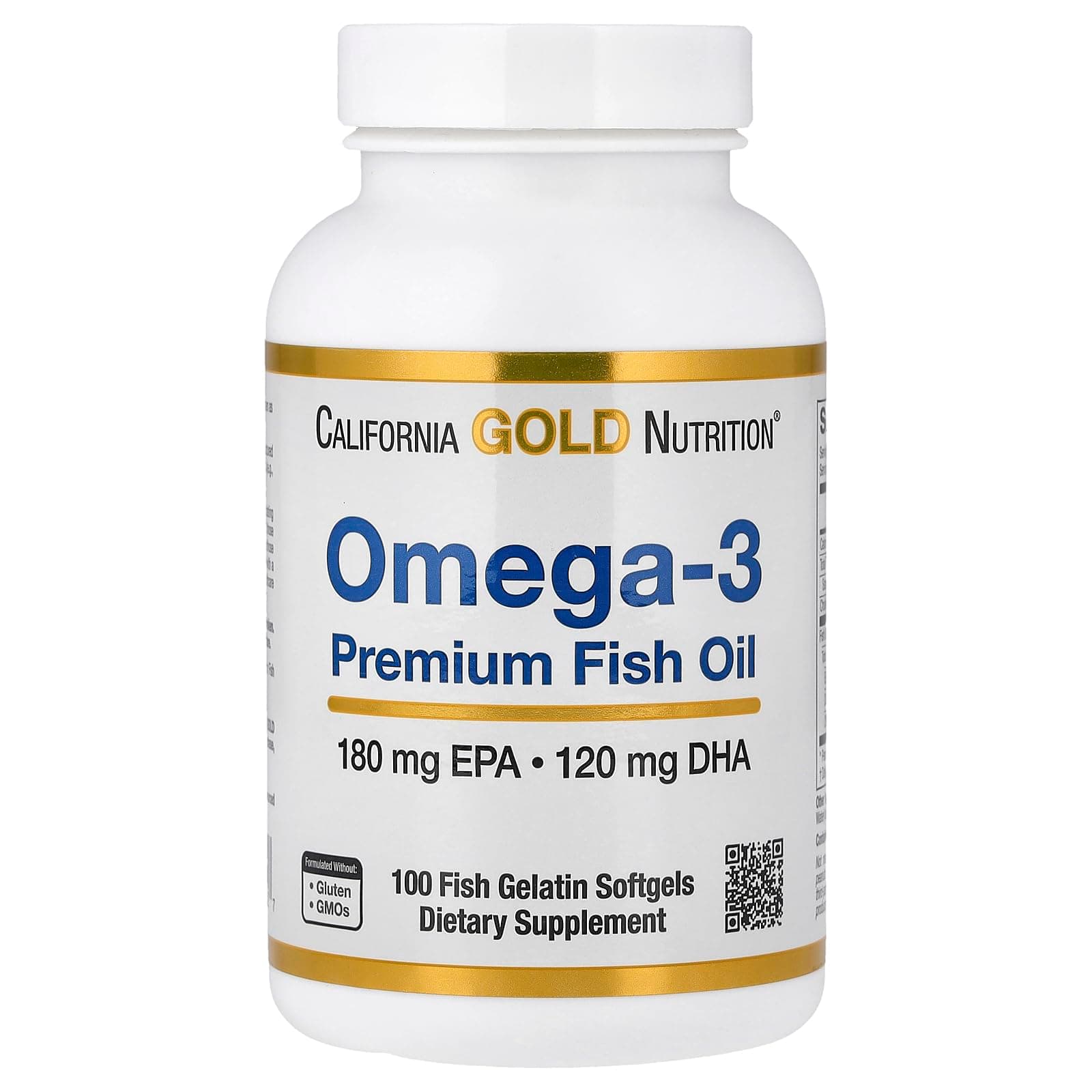California Gold Nutrition Omega-3 Premium Fish Oil, Concentrated Formula with EPA & DHA, Support for Optimal Lipid Profile & Immune System, Gluten Free, Non-GMO, 100 Fish Gelatin Softgels