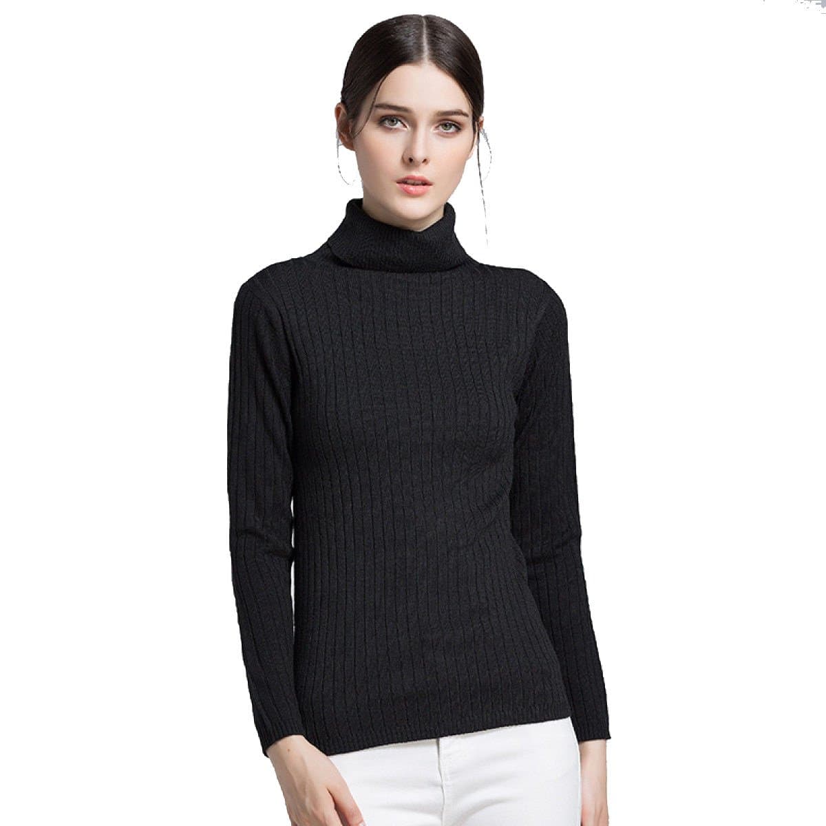Miary Female Fall / Winter Europe And America Long Sleeve Slim Knit Base Shirt Hedging High Neck Sweater Women,Black-M