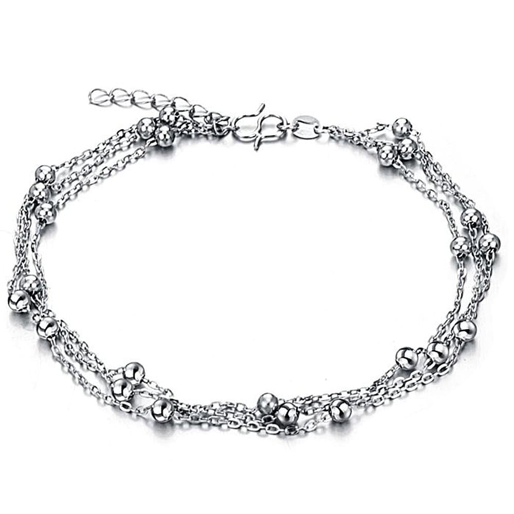 Opk Jewelry Platinum Plated Women's Ankle Bracelet Multi-layer Bead Anklet for Teen Girls