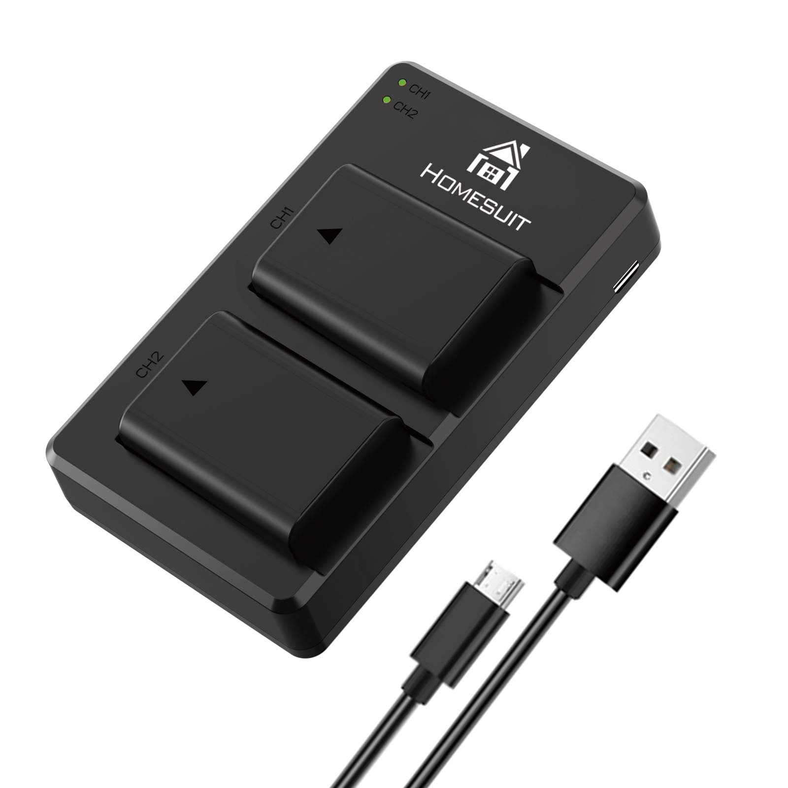 Homesuit 2-Pack NP-FW50 Batteries and USB Dual Charger for A6000, A6500, A6300, A7, A7II, A7RII, A7SII, A7S, A7S2, A7R, A7R2, A55, A5100, RX10 Accessories (Micro USB Port, 1300mAh)