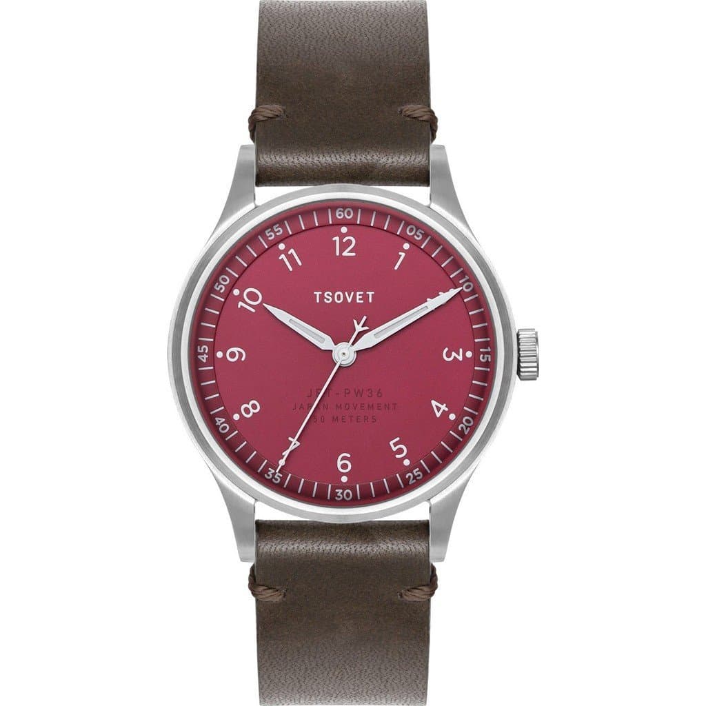 Tsovet JPT-PW36 Steel & Burgundy Watch - Rouille Leather
