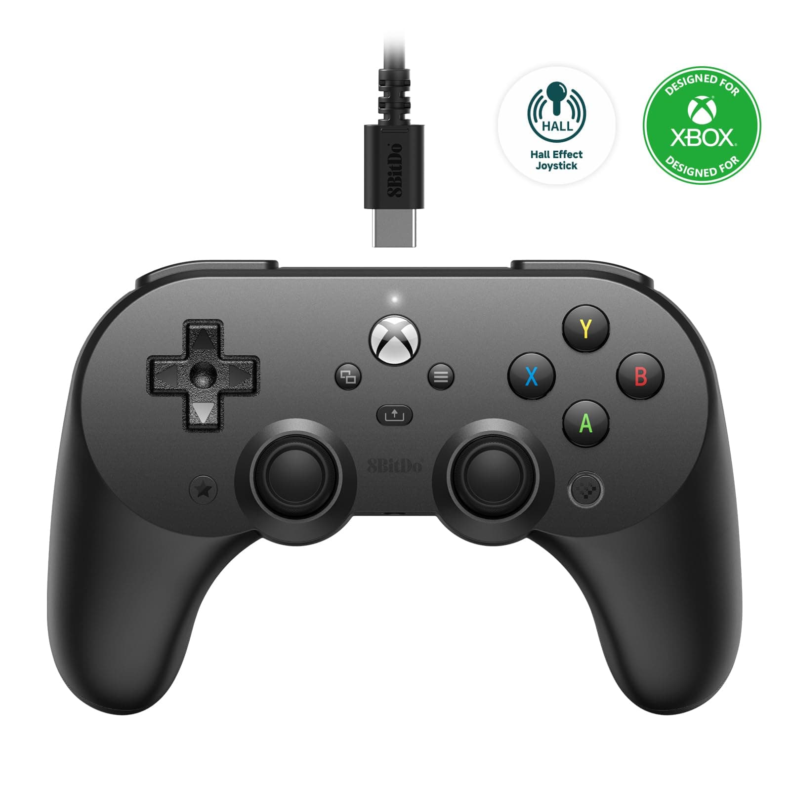 8BitDo Pro 2 Wired Controller for Xbox, Hall Effect Joysticks and Hall Triggers, 3.5mm Audio Jack, Compatible with Xbox Series X|S, Xbox One, Windows 10/11 - Officially Licensed (Black)
