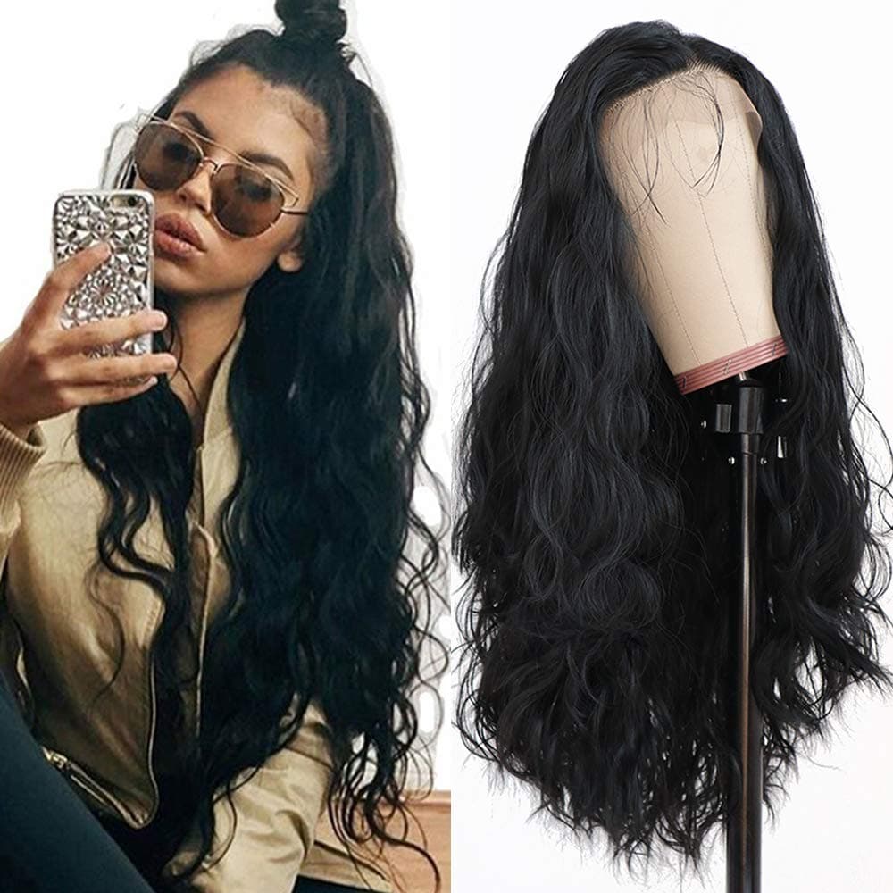 Maycaur Long Black Hair Lace Wigs Loose Wavy Hair Glueless Heat Resistant Synthetic Lace Front Wigs for Black Women
