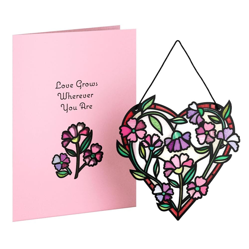 Love Suncatcher Card for Her and Him - 3D Greeting Cards for Boys, Girls, Men, Women - Love Grows - 5" x 7" Heart Card - Blank Note Card & Envelope Included