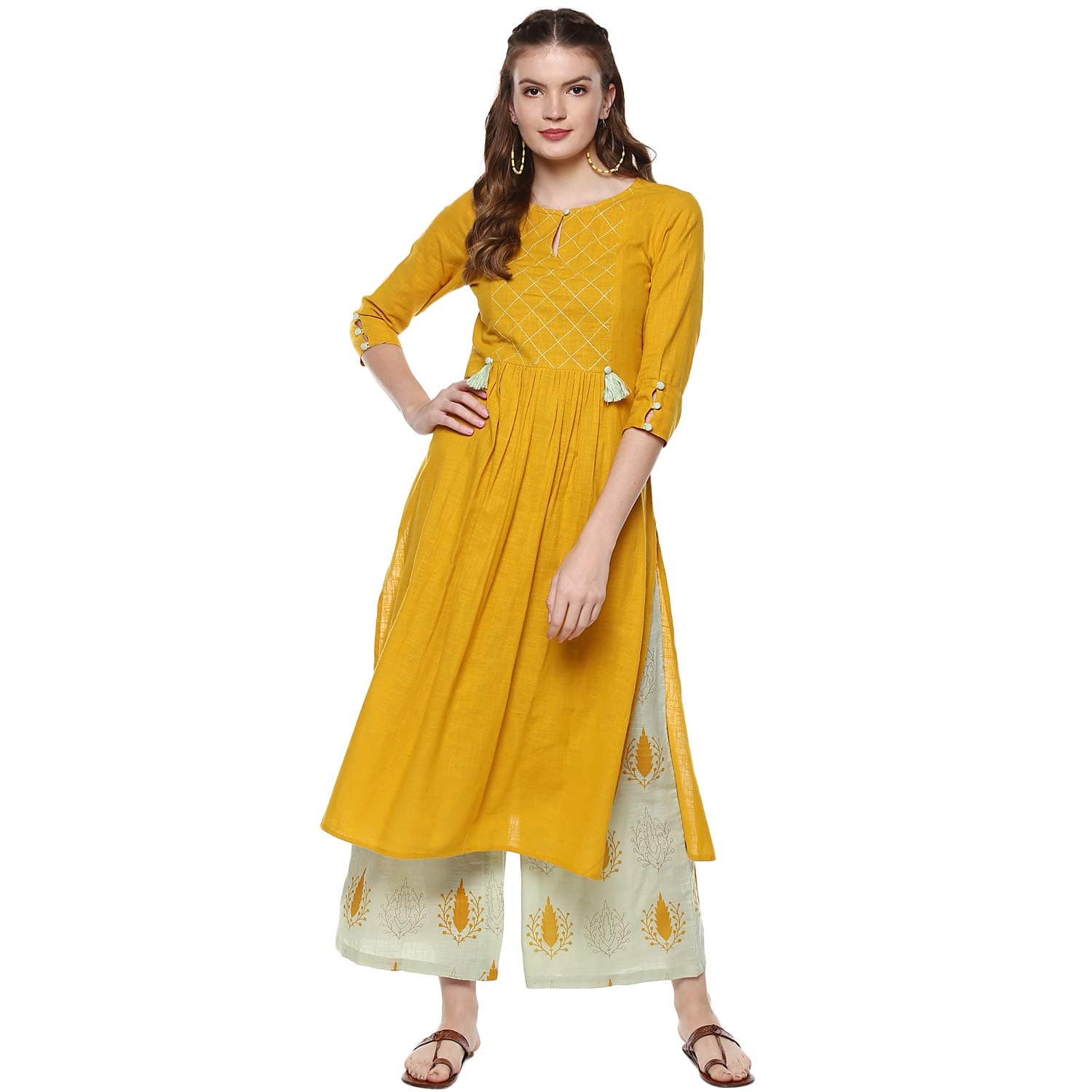 Idalia Straight Indian Kurta for Women, Cotton Kurta with Palazzo Pant Set