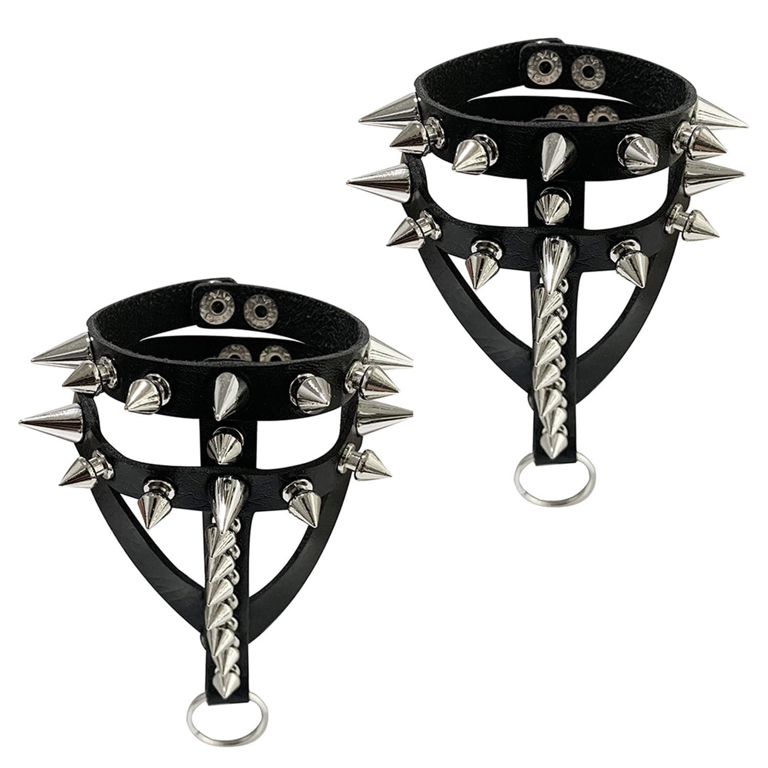 Wenrou2 Pieces Adjustable Leather Bracelet, Punk Bracelets, Black Leather Bracelet, Rivet Bracelet, Studs Bracelet Black Leather, for Halloween, Cosplay Party Costume Accessories