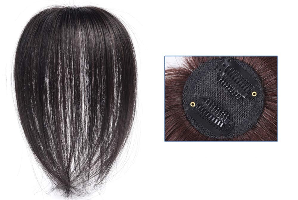 100% Real Human Hair Clip in Crown Topper Small Base area 5cmx5cm Invisable Hairpiece Toupee for Women with Thin and Grey Hair (All Machine Base Net Hair Length 25cm, Natural Black)