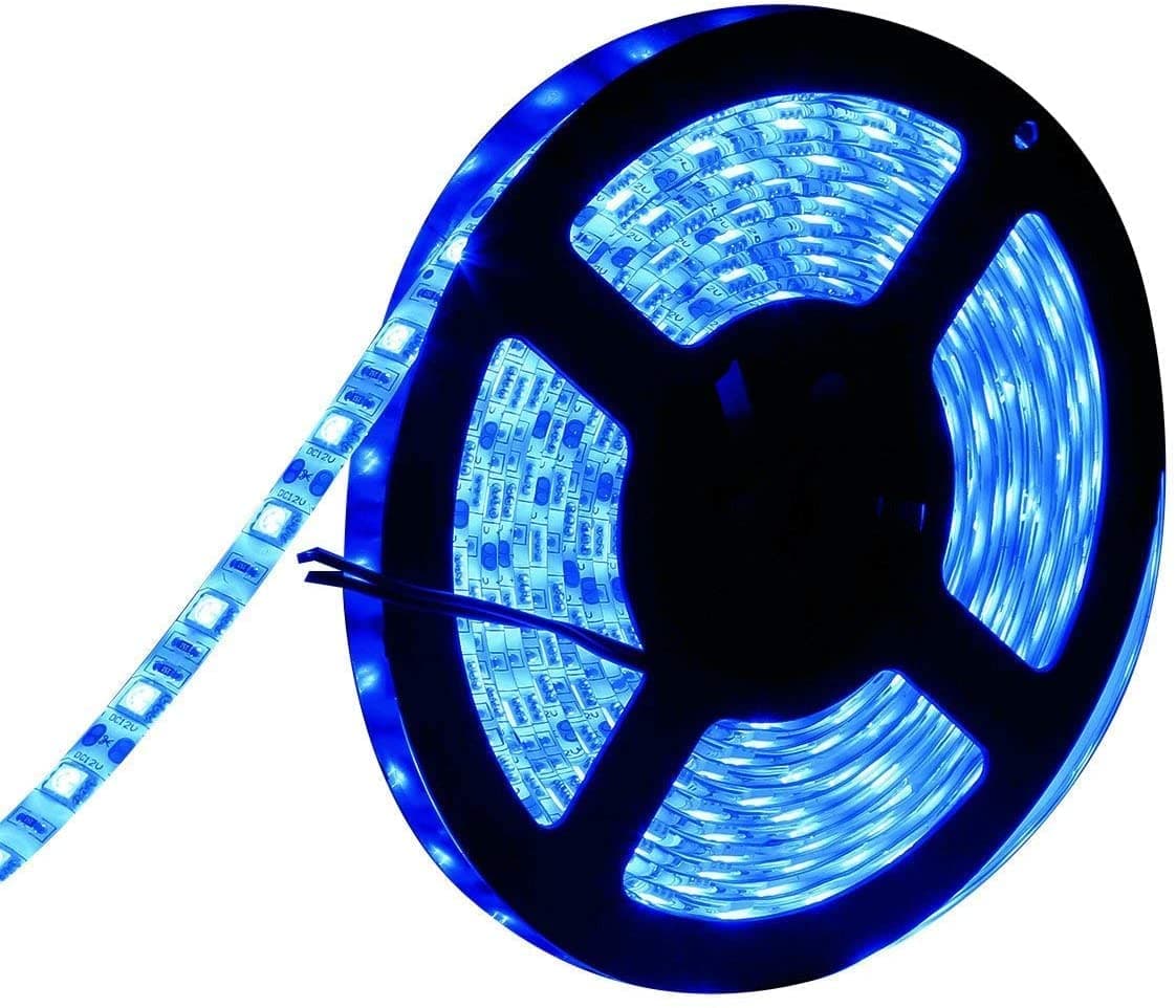 Blue LED Strip Light, Non-Waterproof 16ft/5m SMD5050 (60 LED/s) Total 300 LEDs DC12V Flexible Cuttable LED Tape Light (No 12V Power Plug/Adapter)