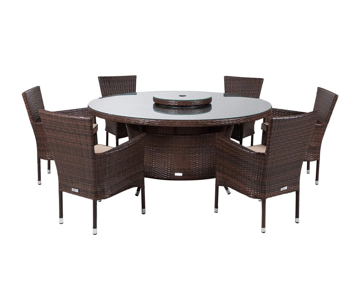 Rattan Outdoor Furniture Indoor Conservatory Cambridge 6 Seater Dining Set Large Round Table including Lazy Susan in Brown