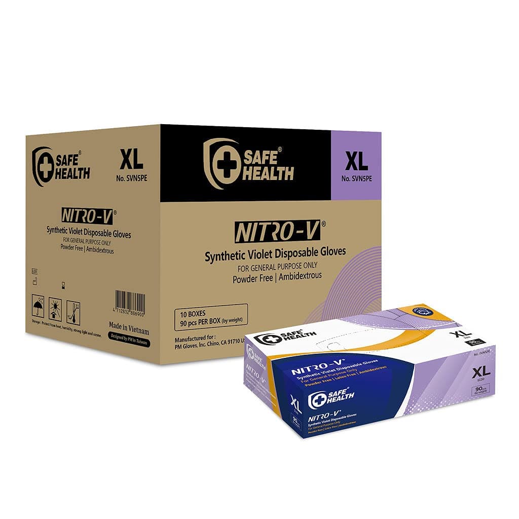 Safe Health NITRO-V Nitile-Vinyl Synthetic Dispoable Gloves, Free of Latex & Powder, Wisteria, Black, Housework, Tattoo